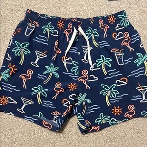 Chubbies Navy Flamingo and Palm Swim Trunks